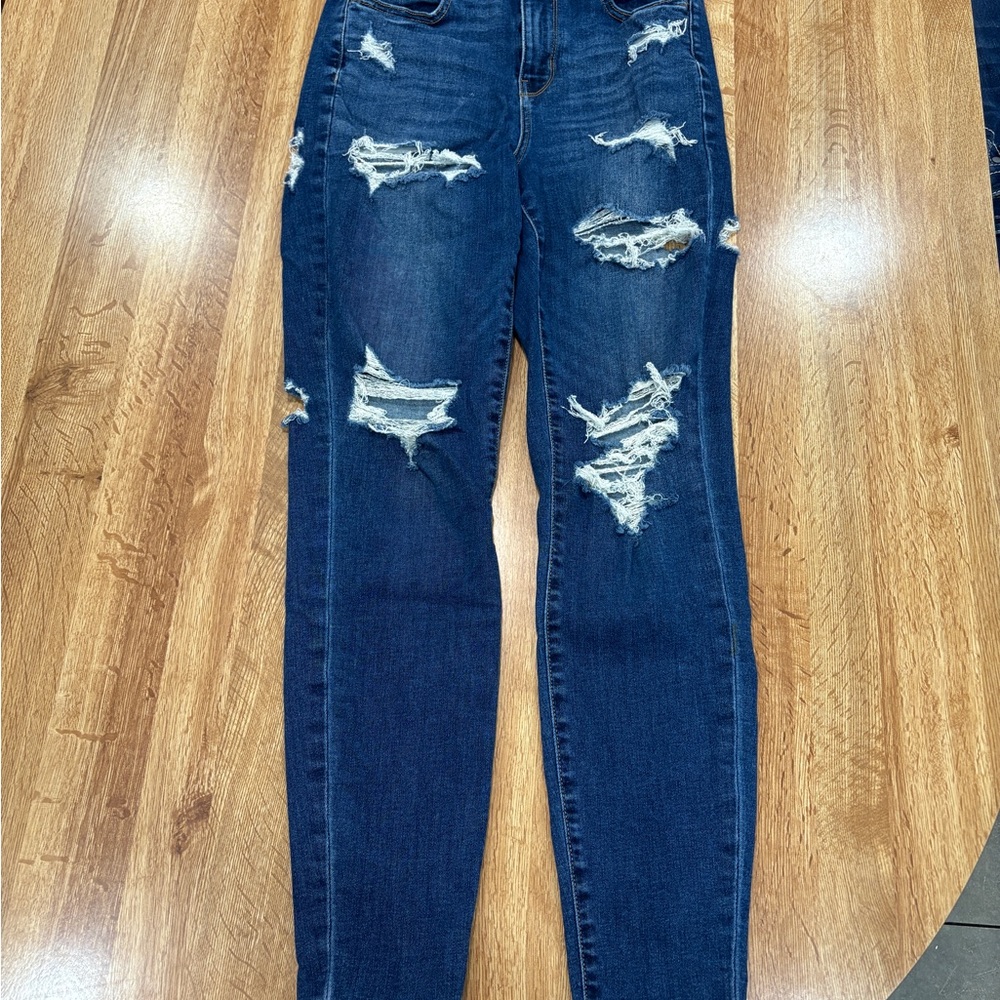 American Eagle Outfitters Dark Blue Distressed Skinny Jeans